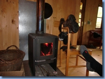 fireplace in cabin at Antilco, the horse riding ranch in Chile